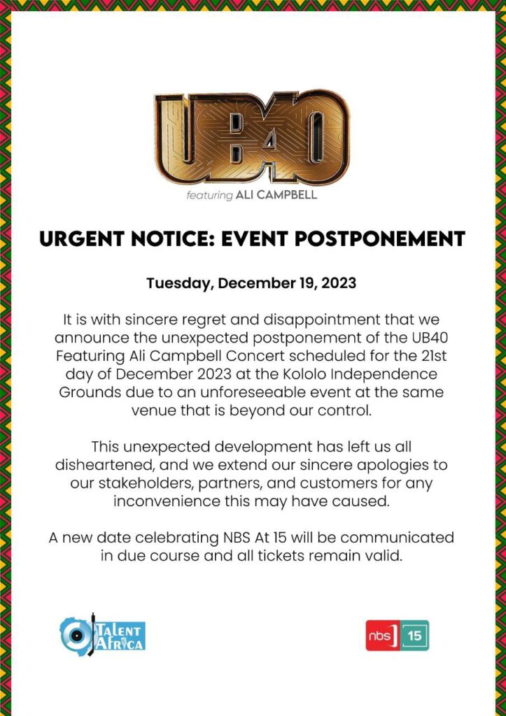 UB4O nEXT bIG tHING Concert canceled