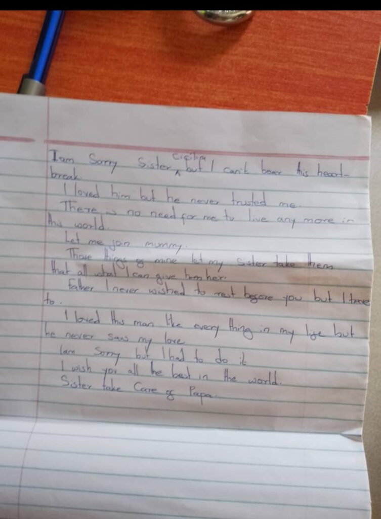Suicide Note the teenage girl left behind before dying by suicide