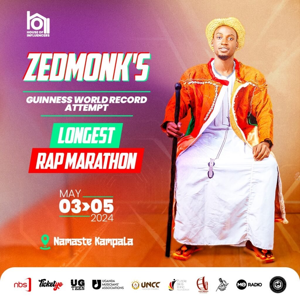 Zedmonk Ssabatontomi attempt to break Guinness world record of Longest rap marathon 2024